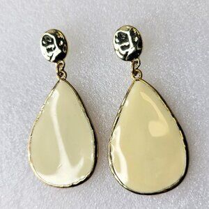 Creamy Pearly White Enamel Oval Drop Earrings